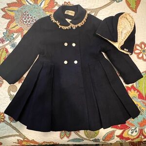 1960’s Daisy of California Navy Blue Wool Coat with Hat for Toddlers